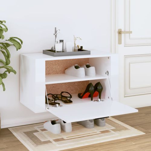 Armoire à chaussures murale Blanc brillant 70x35x38 cm - Photo n°3; ?>