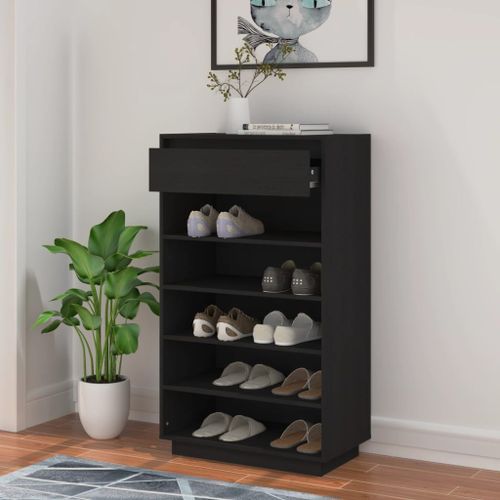 Armoire à chaussures Noir 60x34x105 cm Bois de pin massif - Photo n°3; ?>