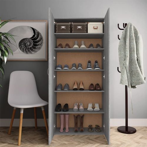 Armoire à chaussures Sonoma gris 80x35,5x180 cm Bois ingénierie - Photo n°3; ?>