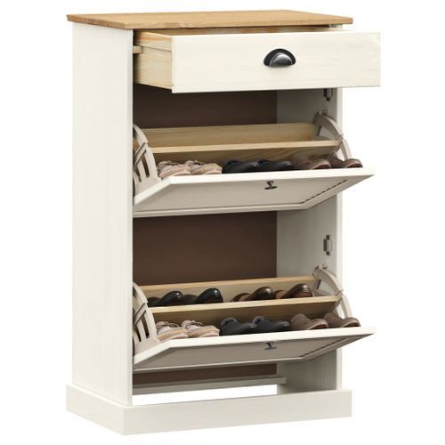 Armoire à chaussures VIGO 60x35x96 cm blanc bois massif de pin - Photo n°3; ?>