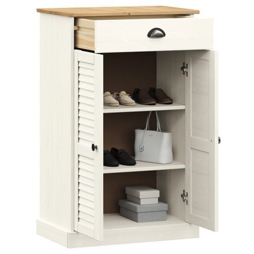 Armoire à chaussures VIGO blanc 60x35x96 cm bois massif de pin - Photo n°3; ?>