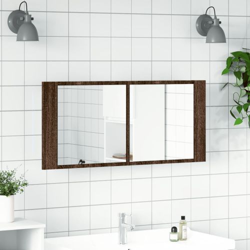 Armoire à miroir à LED de bain chêne marron 100x12x45 cm - Photo n°3; ?>