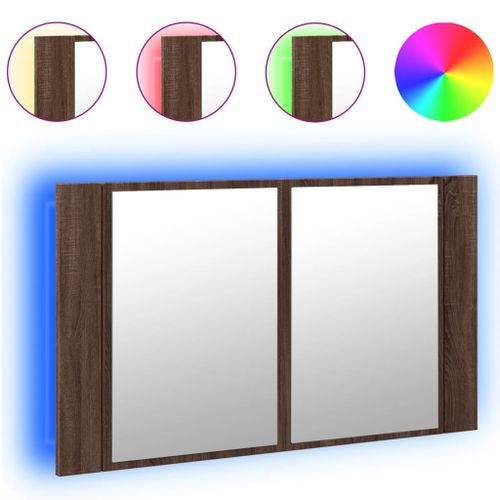 Armoire à miroir à LED de bain chêne marron 80x12x45 cm - Photo n°2; ?>