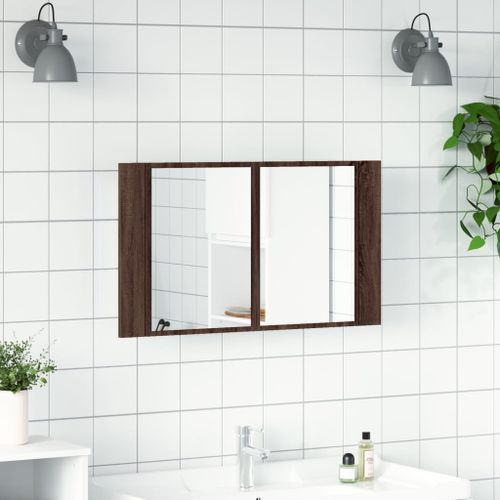 Armoire à miroir à LED de bain chêne marron 80x12x45 cm - Photo n°3; ?>