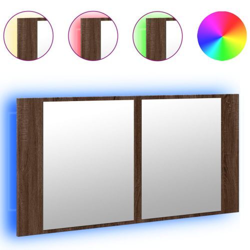 Armoire à miroir à LED de bain chêne marron 90x12x45 cm - Photo n°2; ?>