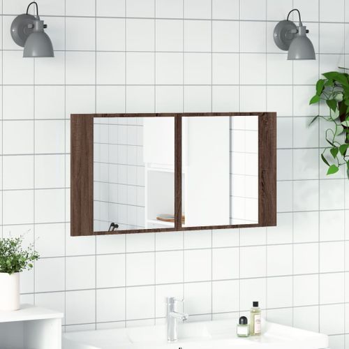 Armoire à miroir à LED de bain chêne marron 90x12x45 cm - Photo n°3; ?>