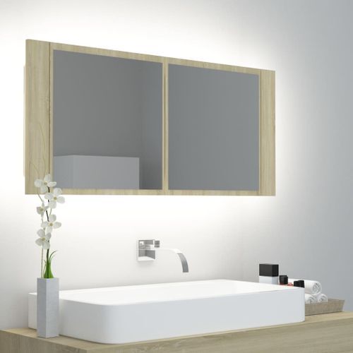 Armoire à miroir à LED de bain Chêne sonoma 100x12x45 cm - Photo n°3; ?>