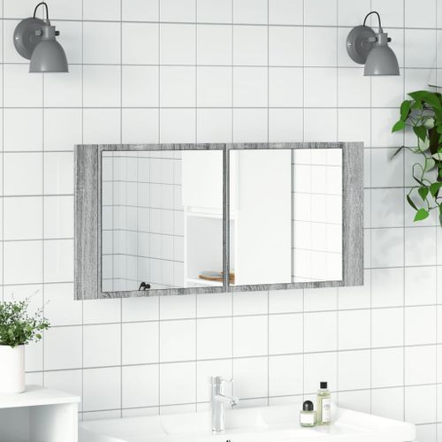 Armoire à miroir à LED de bain gris sonoma 100x12x45 cm - Photo n°3; ?>