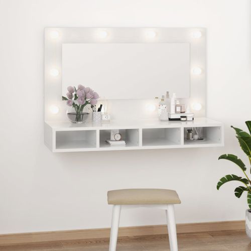 Armoire à miroir avec LED Blanc brillant 90x31,5x62 cm - Photo n°2; ?>