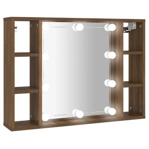 Armoire à miroir avec LED Chêne marron 76x15x55 cm - Photo n°2; ?>