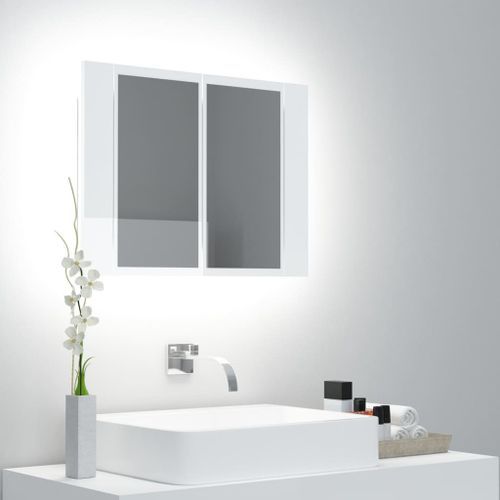 Armoire à miroir de bain à LED Blanc brillant 60x12x45 cm - Photo n°3; ?>