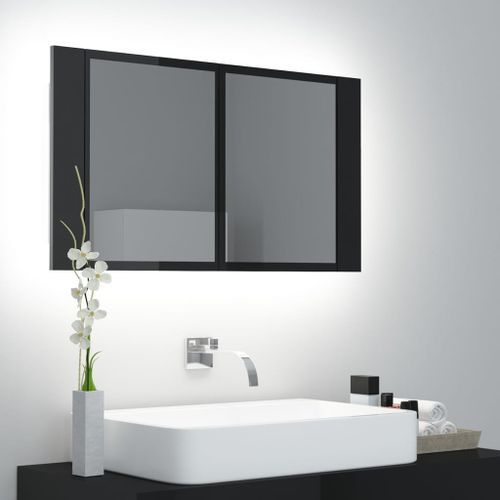 Armoire à miroir de bain à LED Noir brillant 80x12x45 cm - Photo n°3; ?>
