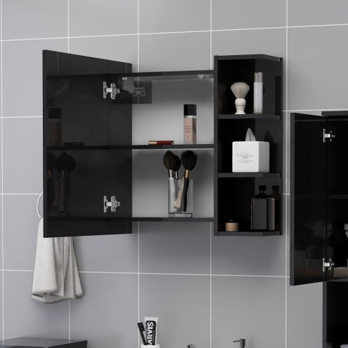 Armoire à miroir de bain Noir brillant 62,5x20,5x64cm - Photo n°3; ?>