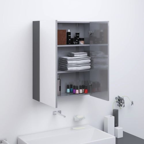 Armoire à miroir de salle de bain 60x15x75 cm MDF Gris brillant - Photo n°2; ?>
