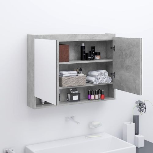 Armoire à miroir de salle de bain 80x15x60 cm MDF Gris béton - Photo n°3; ?>