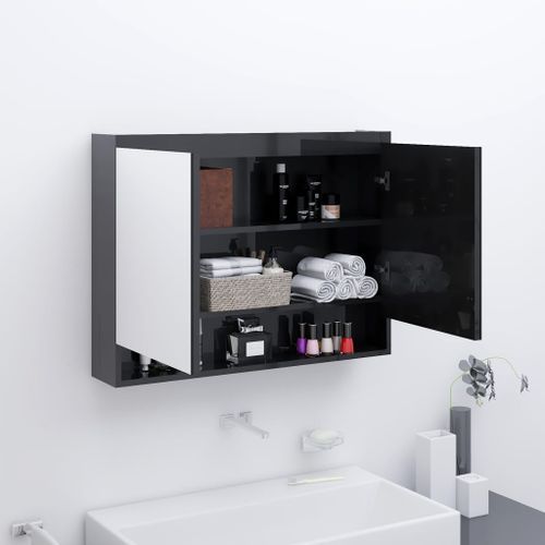 Armoire à miroir de salle de bain 80x15x60 cm MDF Noir brillant - Photo n°3; ?>