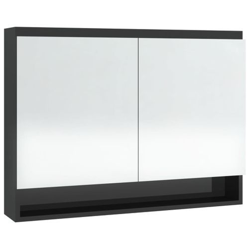 Armoire à miroir de salle de bain 80x15x60 cm MDF Noir brillant - Photo n°2; ?>