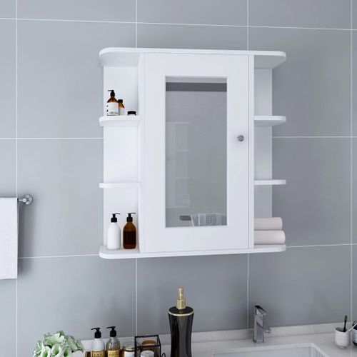 Armoire à miroir de salle de bain Blanc 66x17x63 cm MDF - Photo n°2; ?>