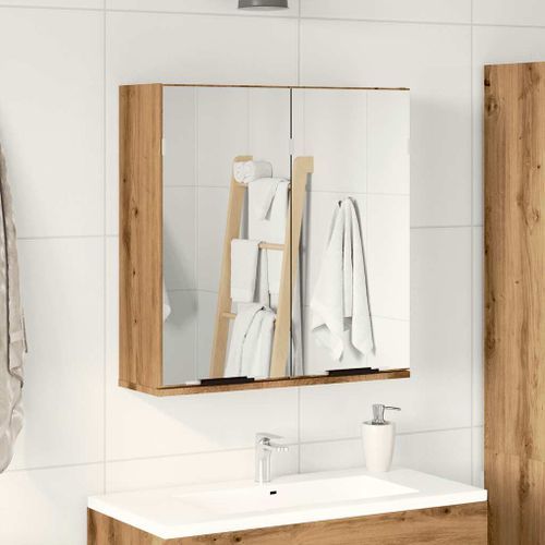 Armoire à miroir de salle de bain chêne artisanal 64x20x66,5 cm - Photo n°3; ?>