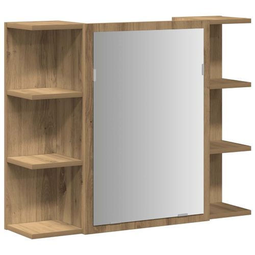 Armoire à miroir de salle de bain chêne artisanal 80x20,5x64 cm - Photo n°2; ?>