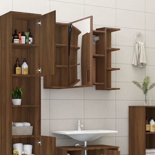 Armoire à miroir de salle de bain Chêne brun 80x20,5x64 cm Bois - Photo n°3; ?>