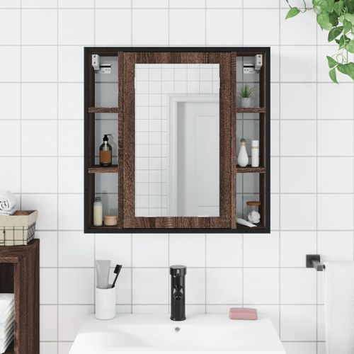 Armoire à miroir de salle de bain chêne marron bois ingénierie - Photo n°3; ?>