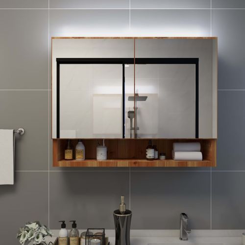 Armoire à miroir de salle de bain LED Chêne 80x15x60 cm MDF - Photo n°3; ?>