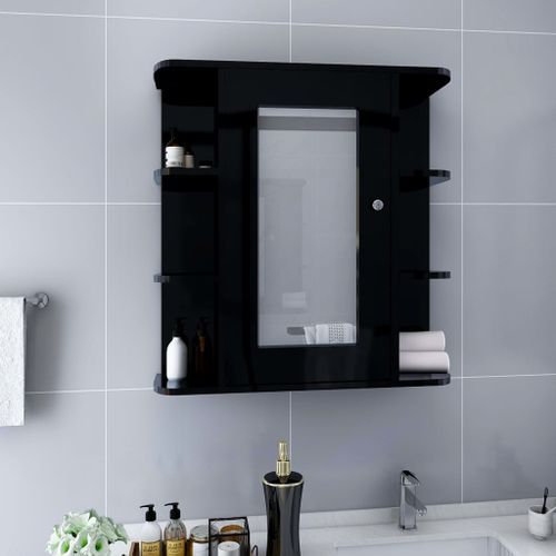 Armoire à miroir de salle de bain Noir 66x17x63 cm MDF - Photo n°2; ?>