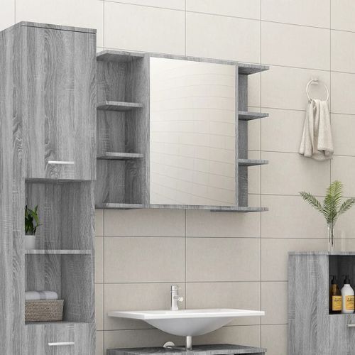 Armoire à miroir de salle de bain Sonoma gris 80x20,5x64cm Bois - Photo n°2; ?>