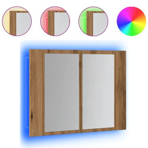 Armoire à miroir LED chêne artisanal 60x12x45cm bois ingénierie - Photo n°2; ?>