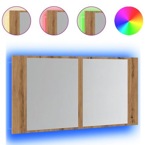 Armoire à miroir LED chêne artisanal 90x12x45cm bois ingénierie - Photo n°2; ?>