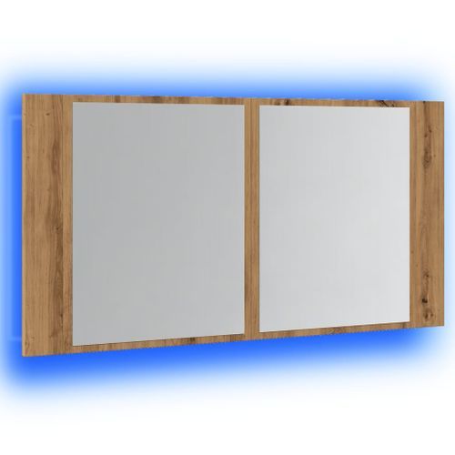 Armoire à miroir LED chêne artisanal 90x12x45cm bois ingénierie - Photo n°3; ?>