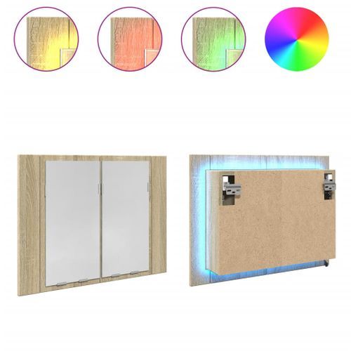 Armoire à miroir LED chêne sonoma 60x12x45 cm bois d'ingénierie - Photo n°2; ?>