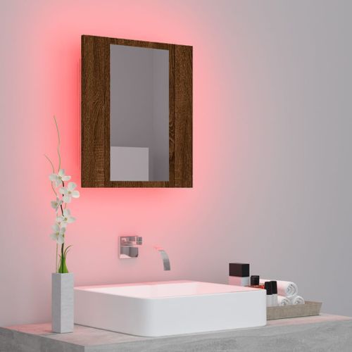 Armoire à miroir LED de salle de bain chêne marron 40x12x45 cm - Photo n°3; ?>