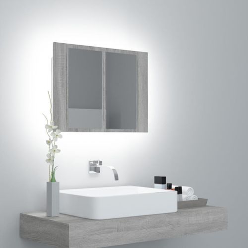 Armoire à miroir LED Sonoma gris 60x12x45 cm Bois d'ingénierie - Photo n°2; ?>