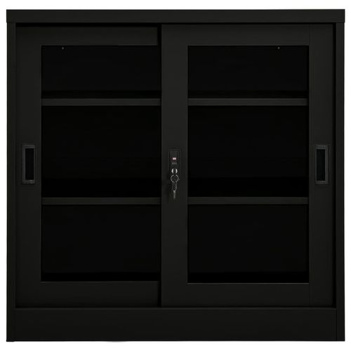Armoire à portes coulissantes Noir 90x40x90 cm Acier - Photo n°2; ?>