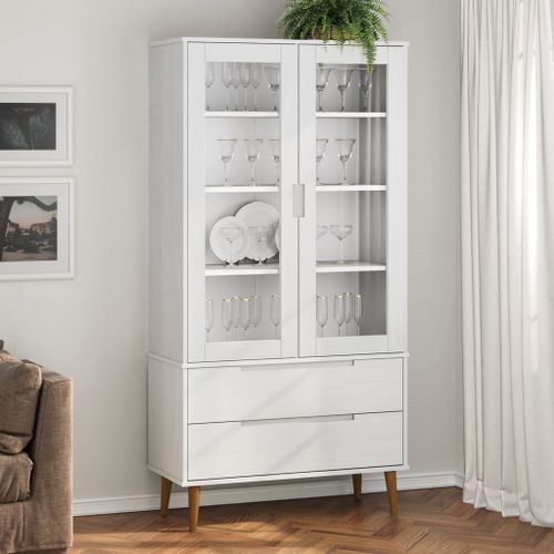 Armoire à vitrine MOLDE Blanc 90x35x175 cm Bois de pin massif - Photo n°2; ?>