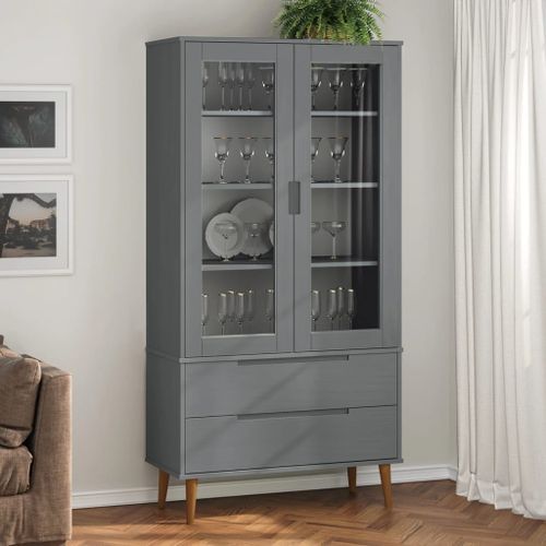 Armoire à vitrine MOLDE Gris 90x35x175 cm Bois de pin massif - Photo n°2; ?>