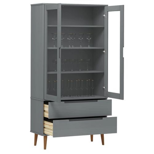 Armoire à vitrine MOLDE Gris 90x35x175 cm Bois de pin massif - Photo n°3; ?>