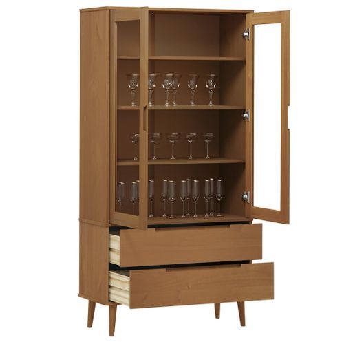 Armoire à vitrine MOLDE Marron 90x35x175 cm Bois de pin massif - Photo n°3; ?>