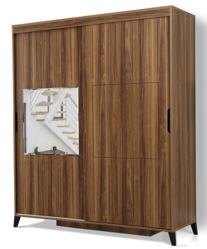 Armoire adulte bois marron 2 portes coulissantes avec miroir Marka - 8 tailles - Photo n°3; ?>