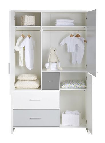 Armoire bébé 3 portes 3 tiroirs bois blanc et gris Candy Grey - Photo n°2; ?>