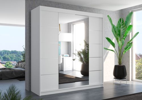 Armoire chambre adulte 2 portes coulissantes bois blanc et miroir Dalia 200 cm - Photo n°2; ?>