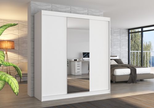 Armoire chambre adulte 2 portes coulissantes bois blanc et miroir Zafa 200 cm - Photo n°2; ?>