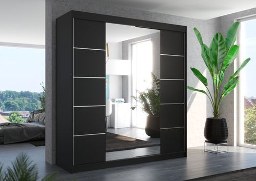 Armoire chambre adulte 2 portes coulissantes bois noir et miroir Dalia 200 cm - Photo n°2; ?>