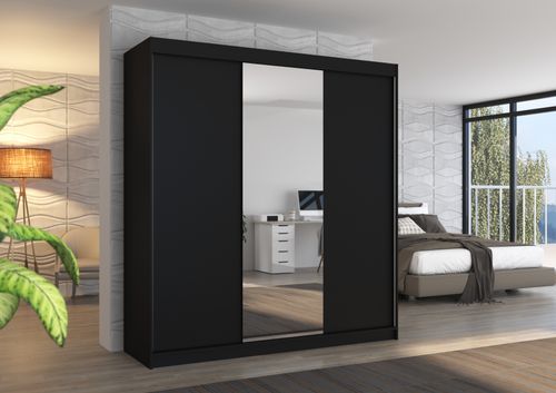Armoire chambre adulte 2 portes coulissantes bois noir et miroir Zafa 200 cm 2 - Photo n°2; ?>