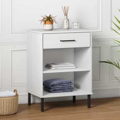 Armoire console avec pieds en métal Blanc Bois pin massif OSLO - Photo n°2; ?>