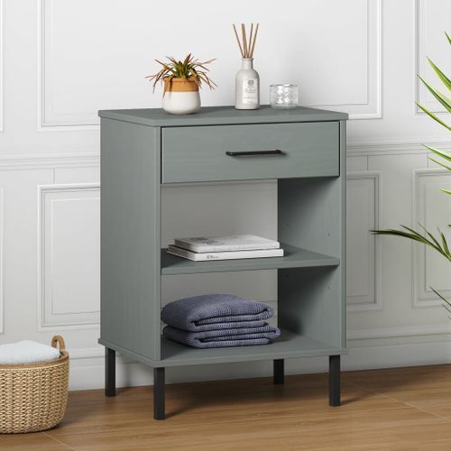 Armoire console avec pieds en métal Gris Bois pin massif OSLO - Photo n°2; ?>