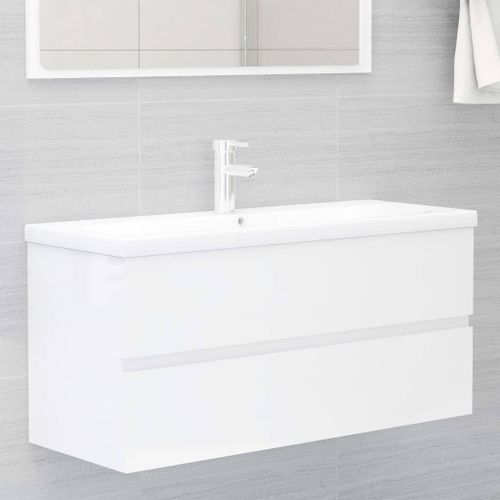 Armoire d'évier avec lavabo intégré 101 cm Blanc brillant - Photo n°2; ?>