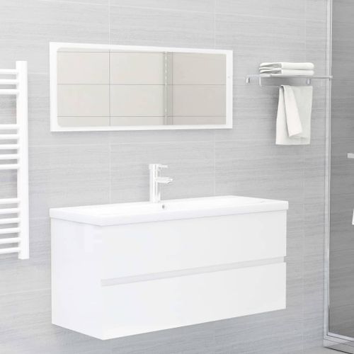 Armoire d'évier avec lavabo intégré 101 cm Blanc brillant - Photo n°3; ?>